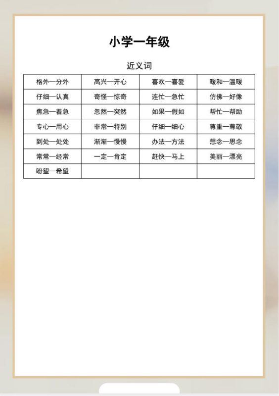 【亲子类】小学1-6年级语文近义词反义词大全（按年级分类汇总）-学子资料社